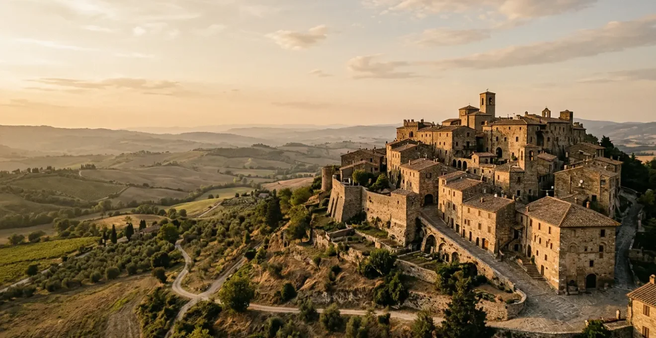 Borgo storico italiano medievale con strade in pietra e architettura autentica lontano dal turismo di massa