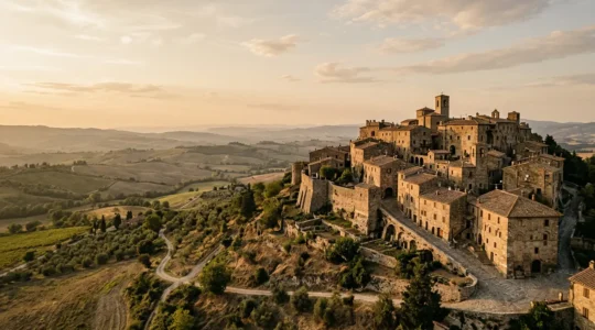 Borgo storico italiano medievale con strade in pietra e architettura autentica lontano dal turismo di massa