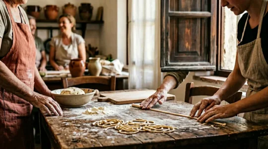 Persona che partecipa a un'iniziativa culturale locale italiana, immersa nella comunità