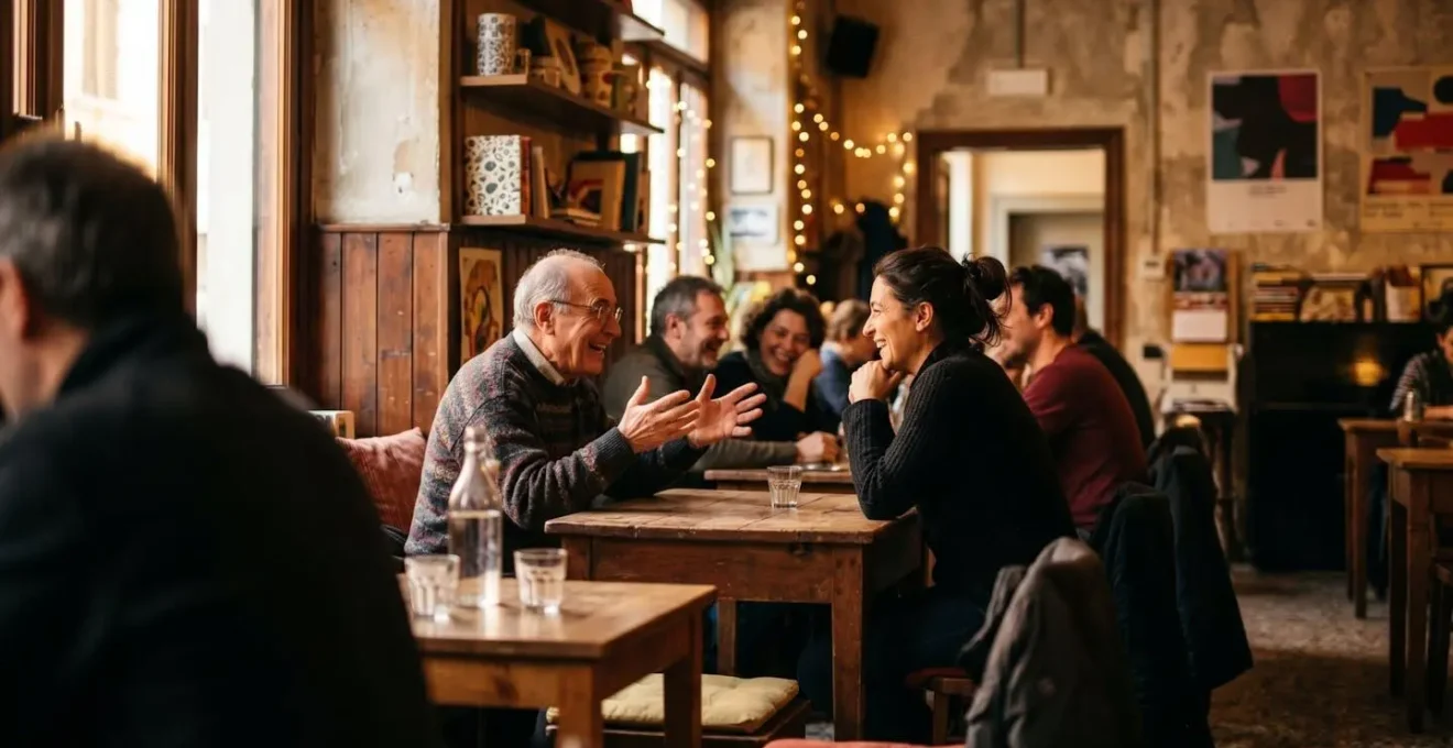 Interno di un circolo culturale italiano con atmosfera autentica e comunitaria