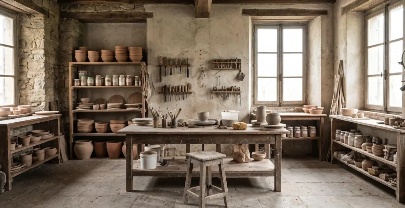 Ambiente di un laboratorio artigianale italiano con atmosfera accogliente e comunitaria