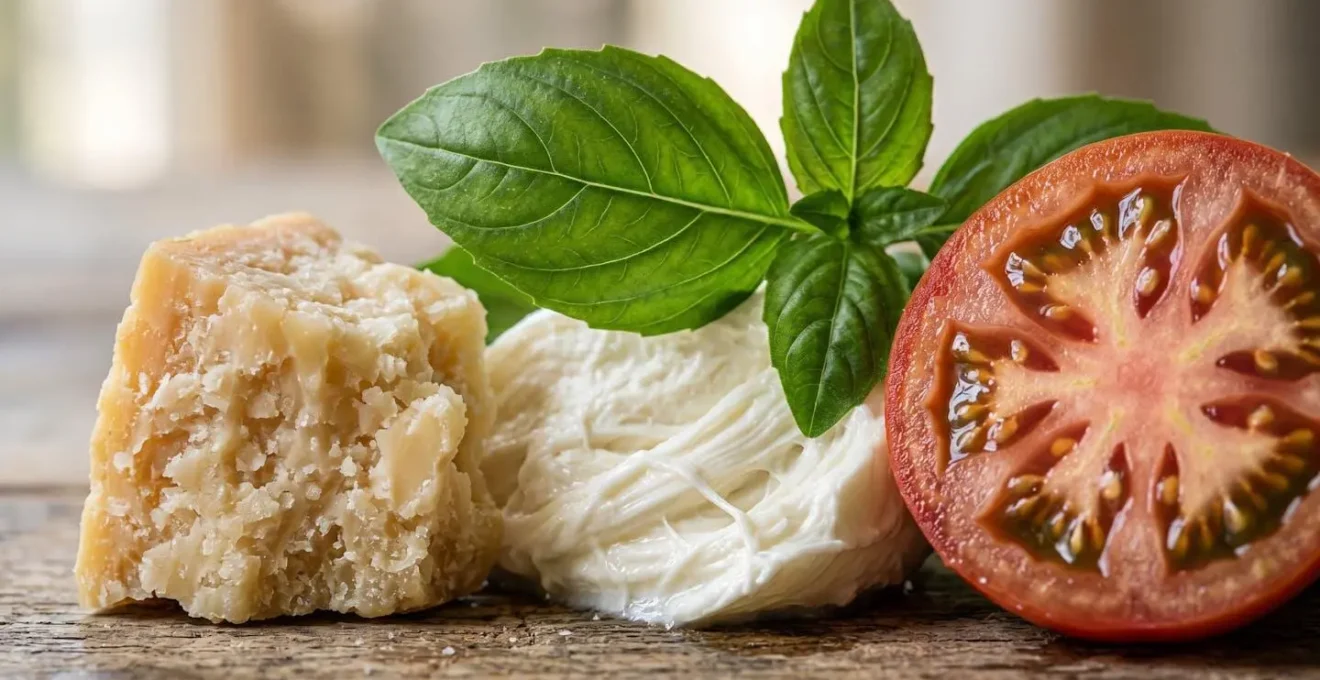 Ingredienti italiani certificati DOP e IGP con texture naturali e dettagli artigianali
