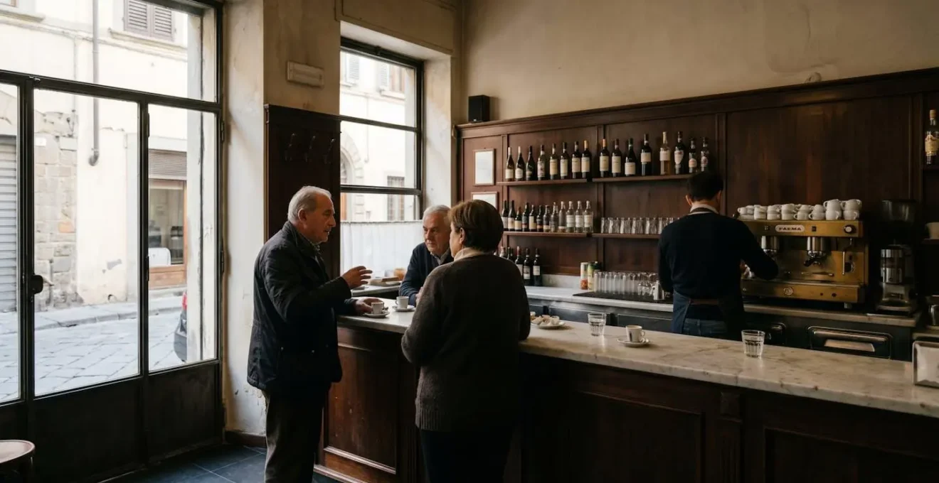 Momento autentico della colazione al bar italiano con la comunità locale