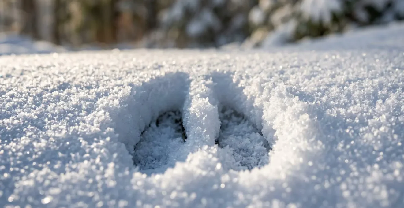 Impronte di animali selvatici sulla neve fresca in un parco nazionale italiano all'alba